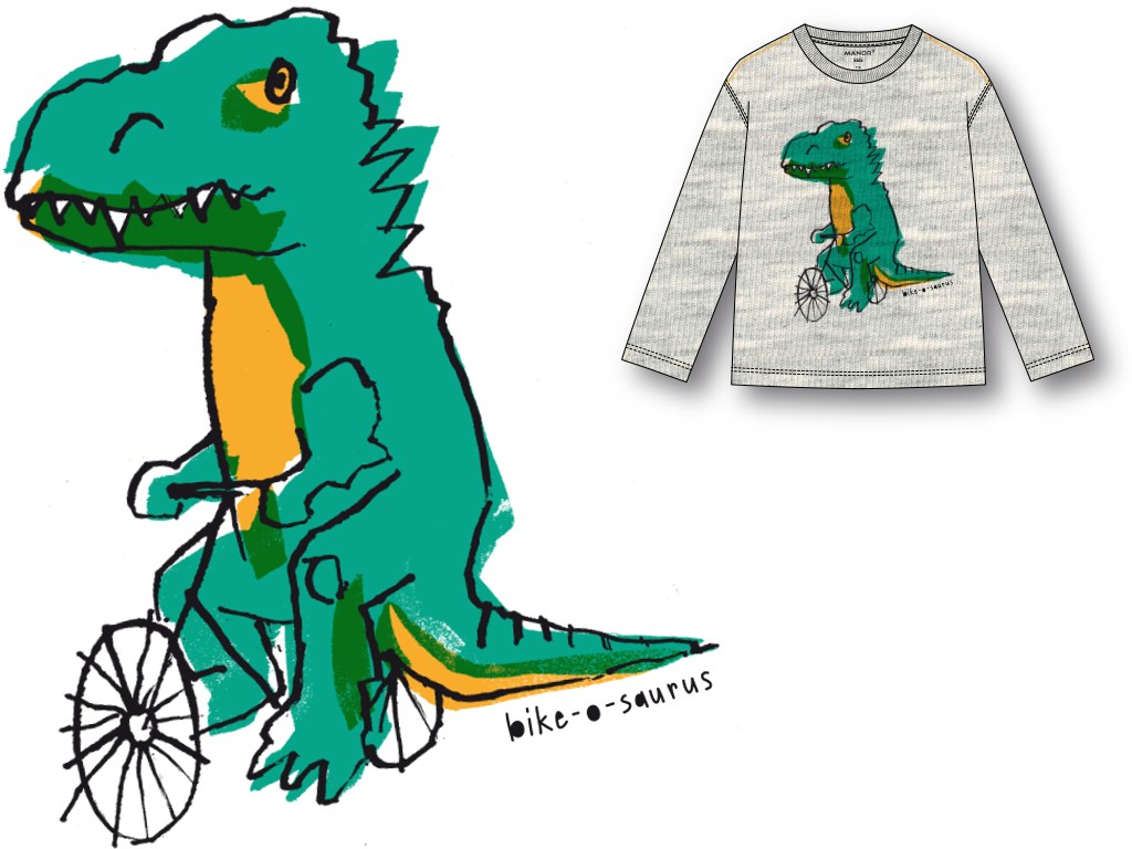 piaf GmbH Textil und Grafik: Prints -  bike-o-saurus,  für Manor AG