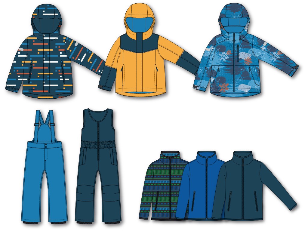 piaf GmbH Textil und Grafik: Modedesign -  Skiprogramm Kids Boys,  für Manor AG